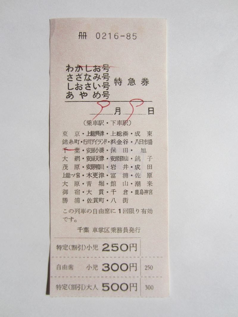 千葉駅特急券わかしお