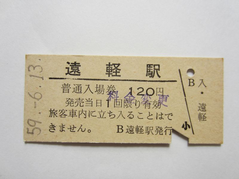 遠軽駅入場券
