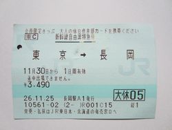 長岡駅新幹線自由席特急券券